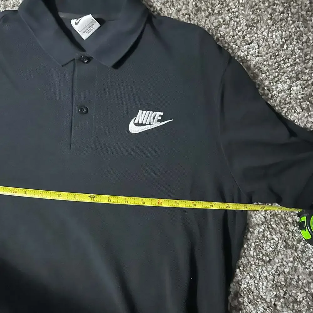 Nike Men's Black Polo Shirt with White Swoosh and NIKE Lettering Size Large